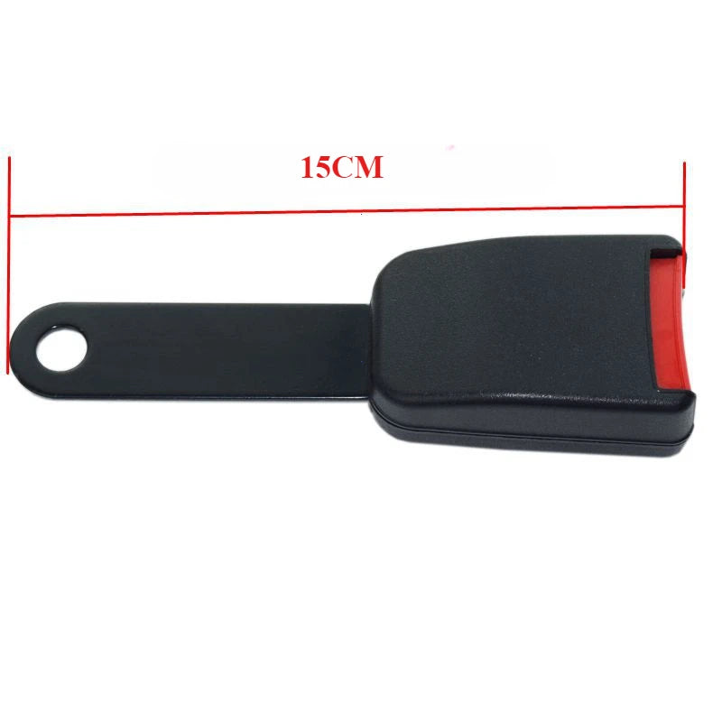 15 cm measurement diagram of a universal rigid flat plate seat belt buckle receiver for cars, vans, and campervans