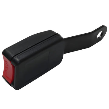 Black 15cm curved plate seat belt buckle receiver with red release button and multi-angle mounting bracket 