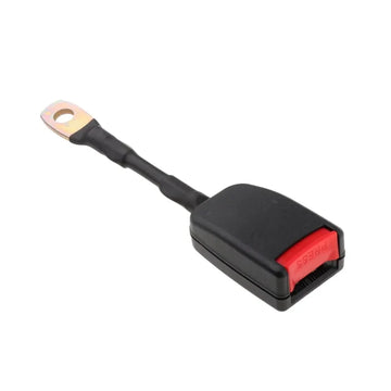 Black 20cm flexible wire stem seat belt buckle receiver with red release button and brass mounting ring terminal