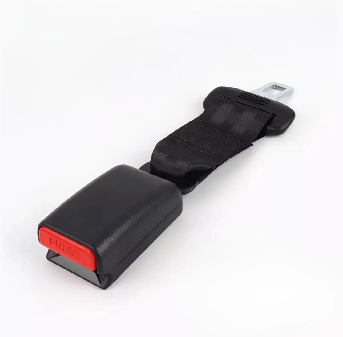 23cm black universal car seat belt extender with stainless steel tongue and red press release button