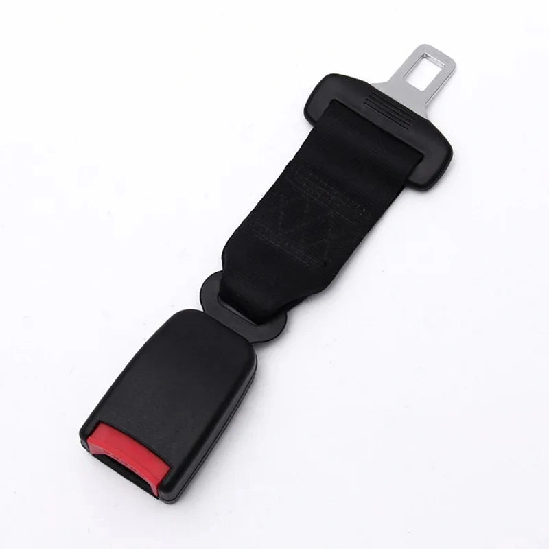 Black 32cm Pregnancy universal webbing seat belt extender with metal tongue and ECE R16 certified buckle assembly.