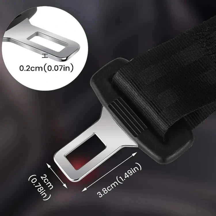 32cm seat belt extender metal tongue dimensions showing 2cm width, 3.8cm length, and 0.2cm thickness.