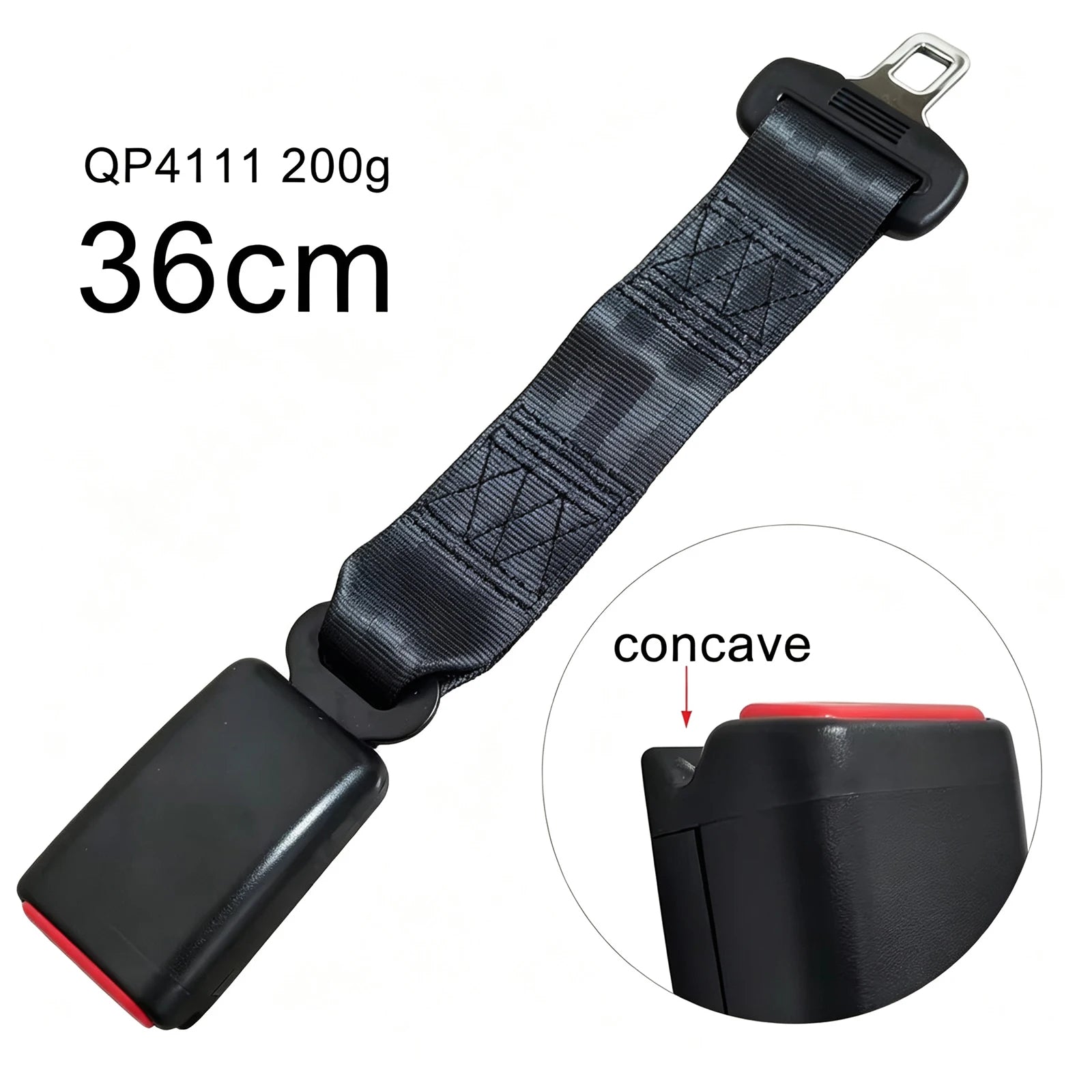 36cm universal car seat belt extender with concave buckle receiver for extra seat belt length