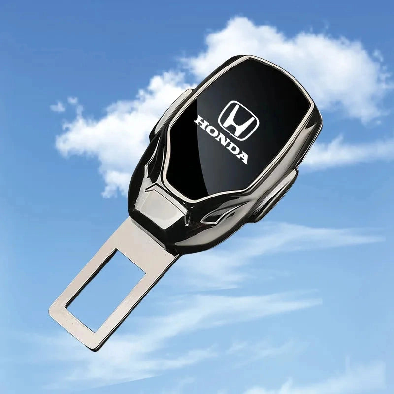 Honda logo metal seat belt clip extender in metallic black finish