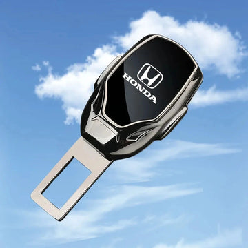 Honda logo metal seat belt clip extender in metallic black finish