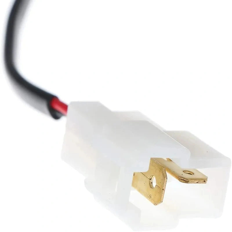 Close-up of car seat belt buckle sensor wire connector with gold prong terminals