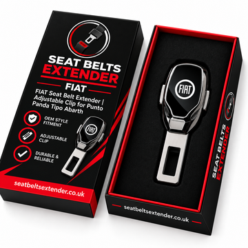 FIAT seat belt extender with OEM-style adjustable clip, durable and reliable buckle fitting Punto, Panda, Tipo and Abarth, by Seat Belts Extender, free shipping UK and US