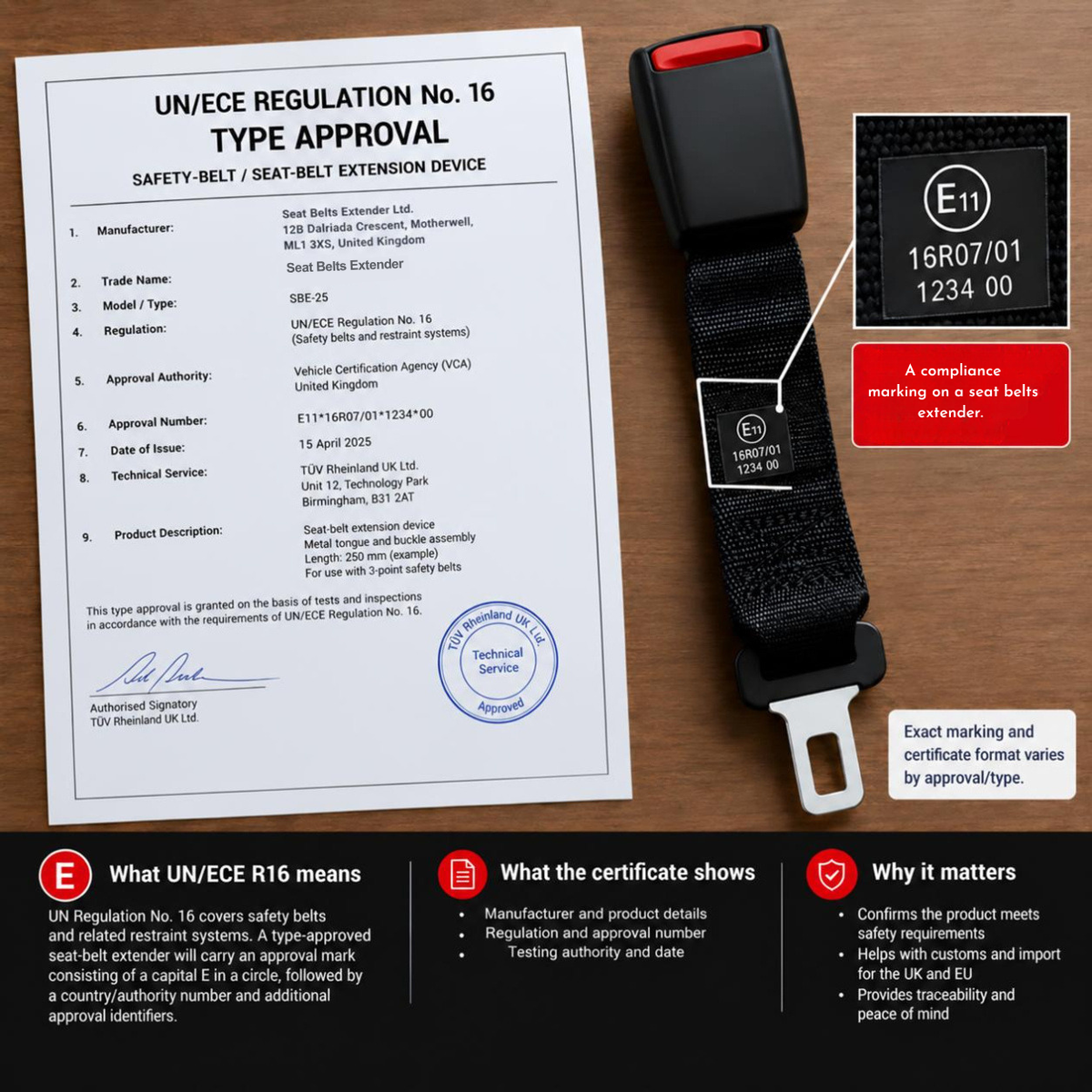 ECE R16 certified certificate