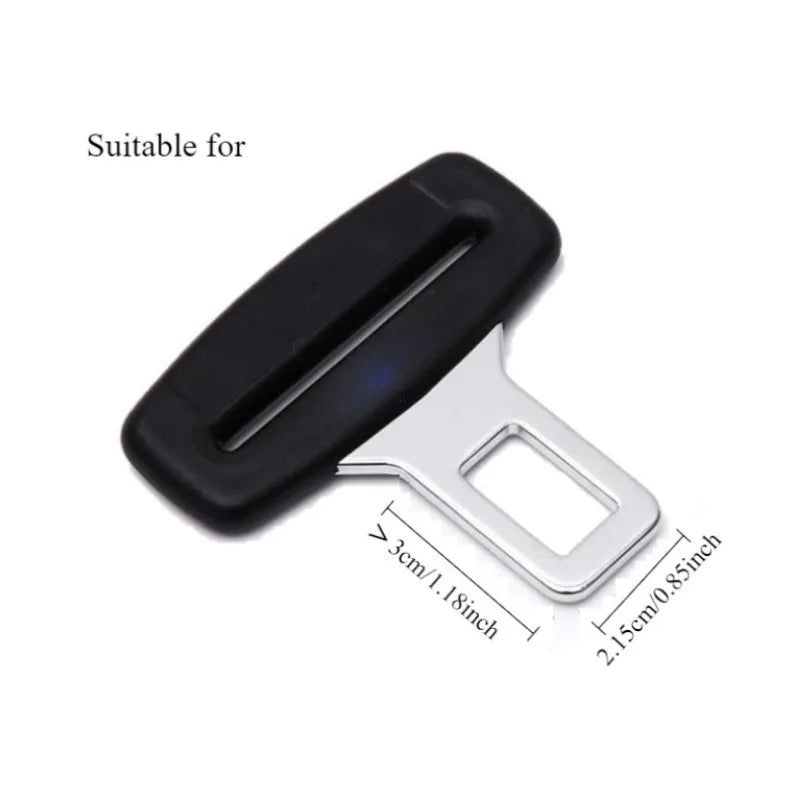 Seat belt buckle tongue measurement chart displaying 2.15 cm insert width and 3 cm belt slot for vehicle compatibility checking