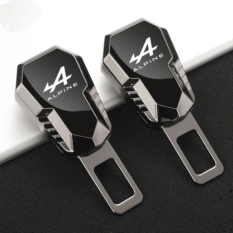 Alpine branded double buckle metal seat belt clip extender