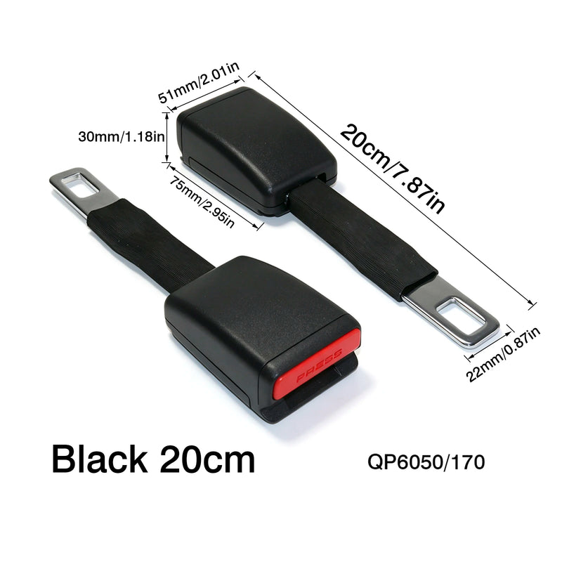 Black 20cm rigid metal stem seat belt extender with buckle receiver