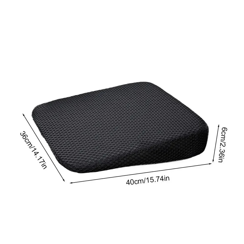 Black textured car seat booster cushion showing dimensions of 40 cm length, 36 cm width, and 6 cm height on a white background