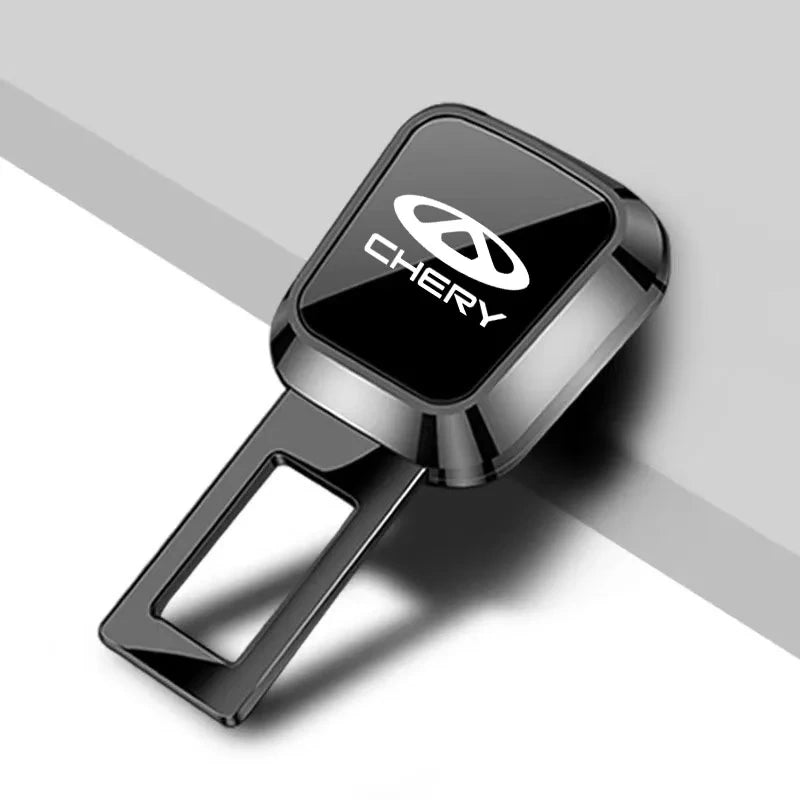 Glossy dark metallic Chery seat belt clip extender featuring white Chery Old cars
