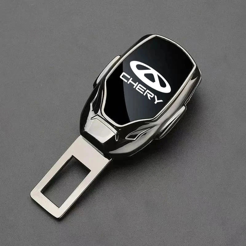 Chery metal seat belt clip extender in metallic grey with Chery logo