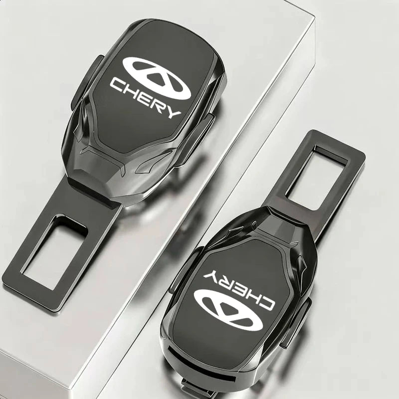 Chery branded metal seat belt clip extender attached to car seat belt