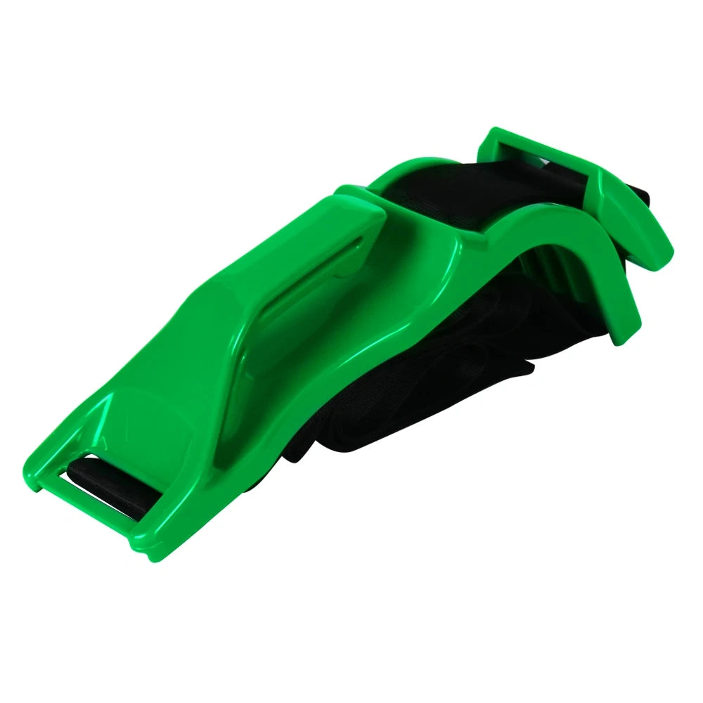 Green pregnancy car seat belt adjuster hook with black strap attachment 