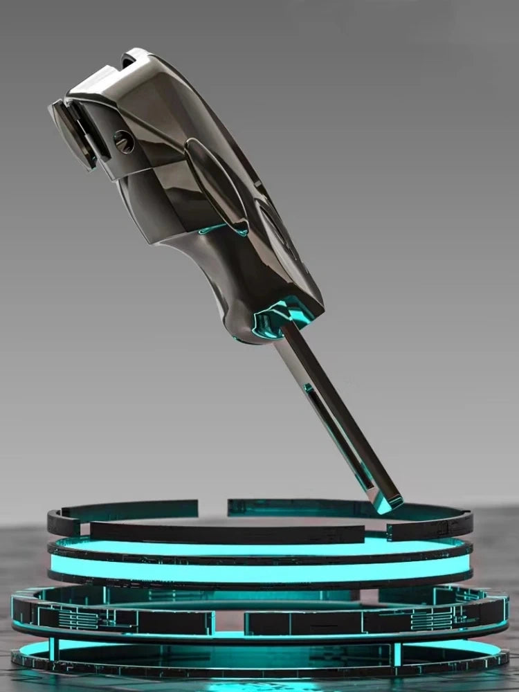 Metallic black Honda logo seat belt clip extender displayed vertically on a illuminated glowing base