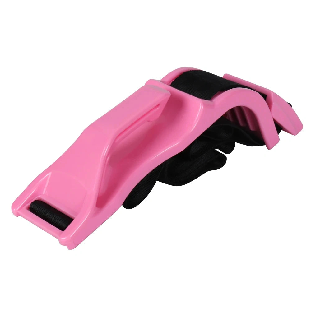 Pink pregnancy car seat belt adjuster hook with black strap attachment