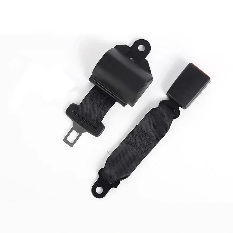 Rigid seat belt buckle extender with metal clip and reinforced webbing for secure fit
