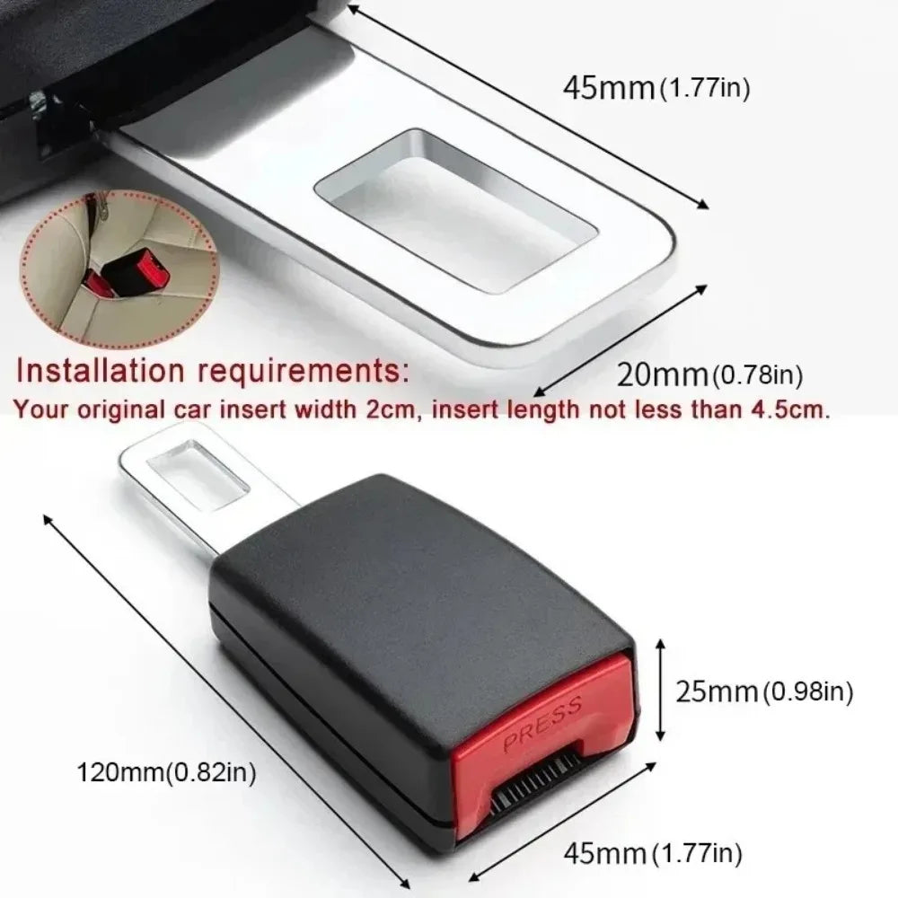 Seat belt extender dimensions diagram have 120mm length, 45mm width and 2cm minimum buckle insert requirement