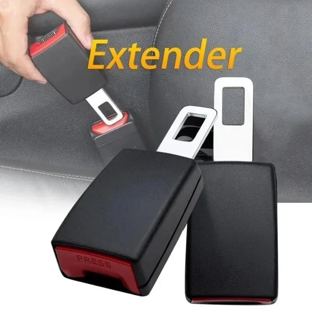 Car seat belt extender shown in black  option with buckle and tongue ends
