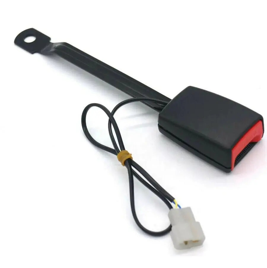 Black seat belt socket connector featuring a 45-grade steel core, mounting strap, and 2-wire chime sensor wiring